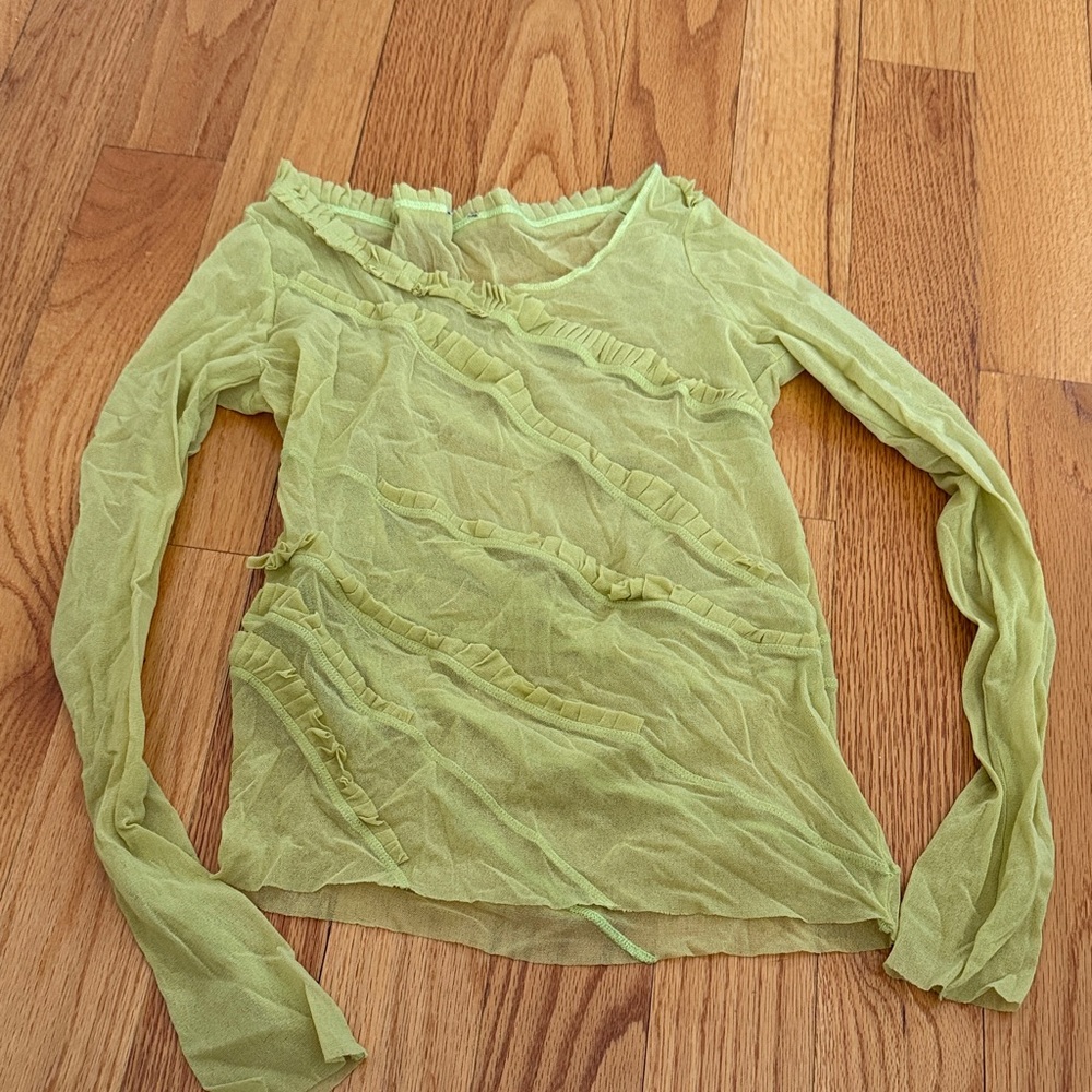 Source Unknown Light Green Ruffle Long-Sleeve Mes… - image 1
